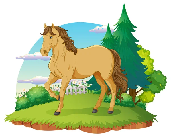 Desenho Animado Cavalo Marrom Ilustração Isolada — Vetor de Stock