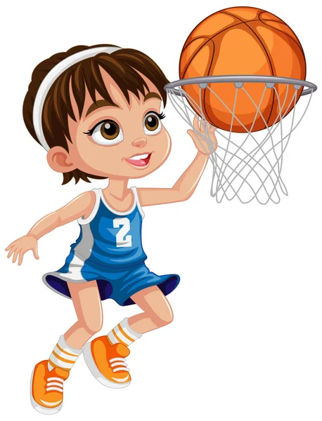 Χαριτωμένο Κορίτσι Γυρίσματα Μπάσκετ Στην Εικόνα Στεφάνι — Διανυσματικό Αρχείο