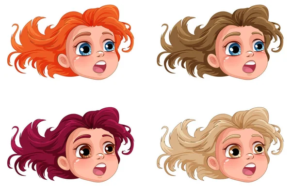 Набор Девушки Разные Цвета Волос Иллюстрации — стоковый вектор