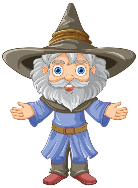 Old Wizard Wearing Hat Long Beard Illustration — Stock Vector