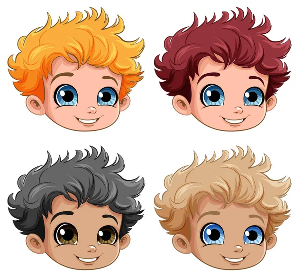 Cute Boys Faces Collection Ilustracja — Wektor stockowy