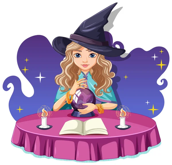 Witch Magic Spell Cartoon Illustration — Stock Vector