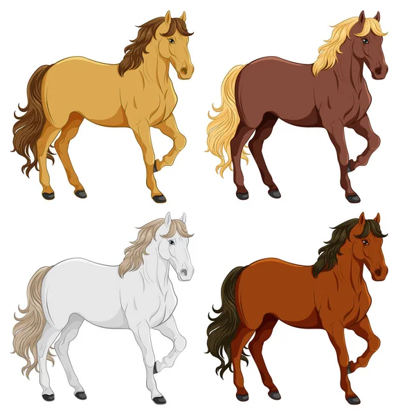 Set Illustrazione Cartone Animato Cavallo — Vettoriale Stock