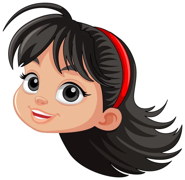 Cute Asian Girl Head Cartoon Illustration — Stock Vector