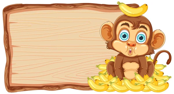 Cute Monkey Wooden Sign Board Illustration — Stock Vector