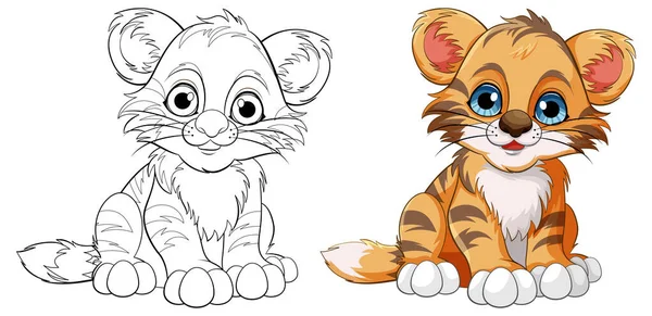 Cute Baby Tiger Cartoon Character Zarys Postaci Kolorowania Ilustracji — Wektor stockowy
