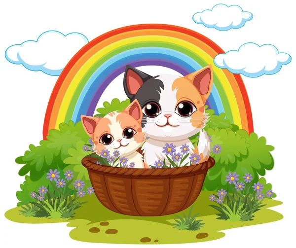 Two Kittens Basket Illustration — Stock Vector