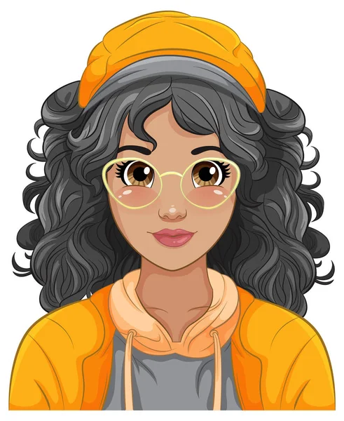 Woman Portrait Wearing Cap Glasses Illustration — Stock Vector
