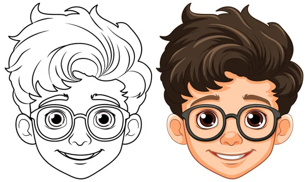 Pojke Tecknad Huvud Bär Glasögon Isolerad Illustration — Stock vektor