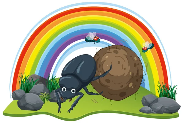 Dung Beetle Les Mouches Dessin Animé Illustration Style — Image vectorielle