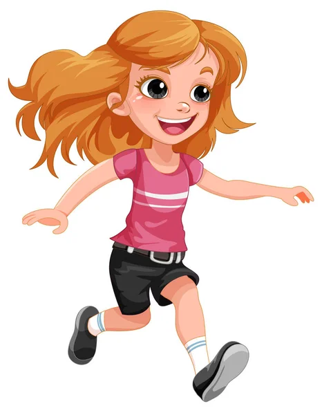 Cute Girl Running Cartoon Character Illustration — Stock Vector
