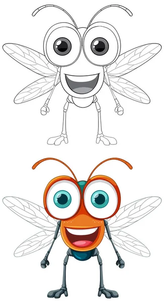 Happy Fly Cartoon Character Doodle Illustration — Stock Vector
