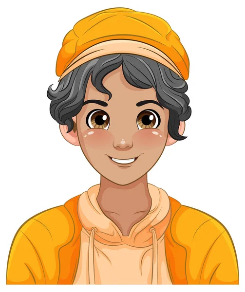 Ανδρική Εφηβική Γελοιογραφία Φορώντας Καπέλο Εικονογράφηση — Διανυσματικό Αρχείο