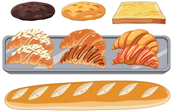 Conjunto Pão Pequeno Almoço Ilustração — Vetor de Stock