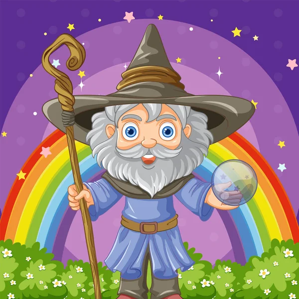 Cute Old Wizard Desenhos Animados Personagem Ilustração — Vetor de Stock