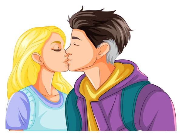 Casal Jovens Estão Beijando Ilustração Isolada — Vetor de Stock