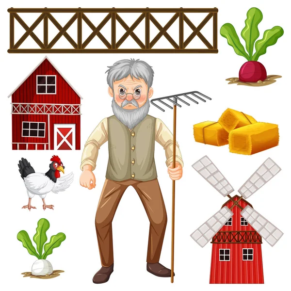 Farm Objects Elements Vector Set Illustration — Stock Vector