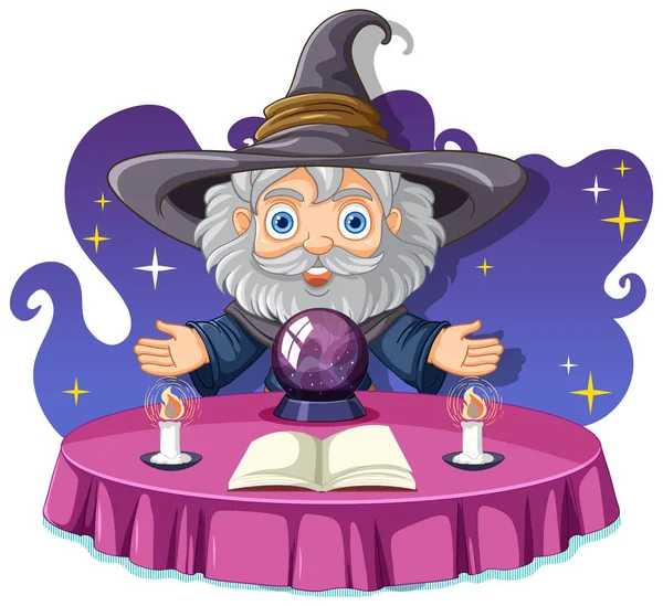 Wizard Magic Spell Cartoon Illustration — Stock Vector