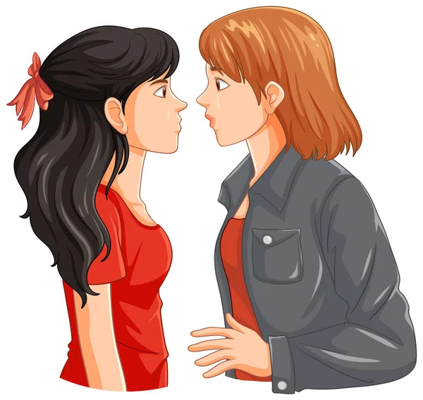 Lésbicas Casal Desenho Animado Beijando Ilustração — Vetor de Stock