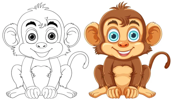Monkey Cartoon Character Outline Zum Ausmalen Der Illustration — Stockvektor