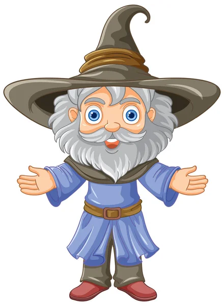 Old Wizard Wearing Hat Long Beard Illustration — Stock Vector