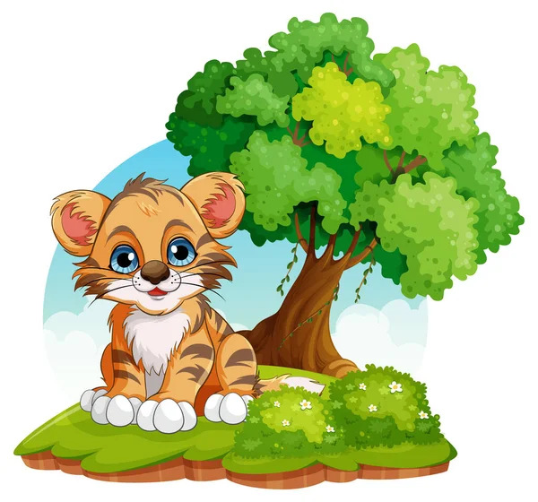 Tigre Bebé Pequeña Escena Forestal Ilustración — Vector de stock