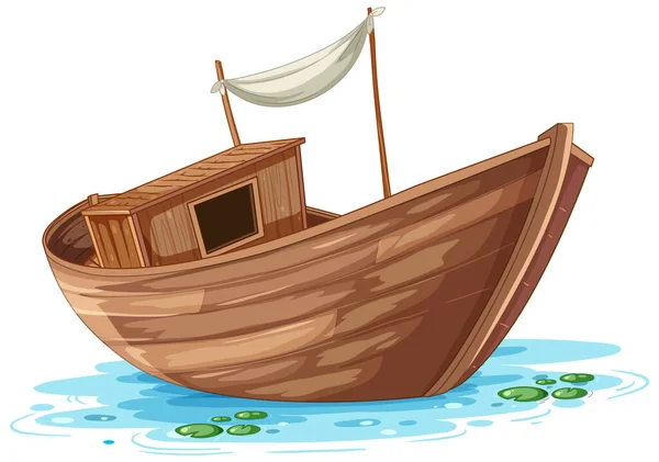 Ξύλινη Βάρκα Στην Επιφάνεια Του Νερού — Διανυσματικό Αρχείο