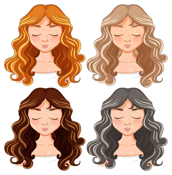 Four Beautiful Women Close Eyes While Sporting Different Hair Dye — Stock Vector
