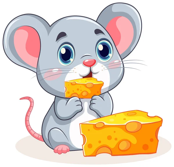 Cute Rat Cartoon Holding Cheese Illustration — Stock Vector