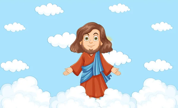 Jezus Afgebeeld Met Een Halo Een Bewolkte Hemel Achtergrond Een — Stockvector