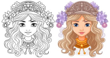 Güzel kadın portresi izole karalama çizimi