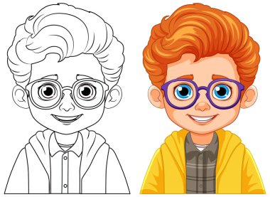 Turuncu Saçlı ve Mavi Gözlü Çocuk Renklendirme Çizgisi