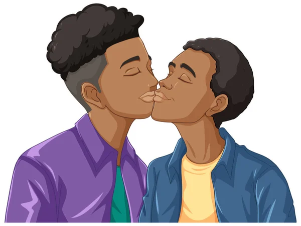 Gay Pár Karikatura Líbání Ilustrace — Stockový vektor