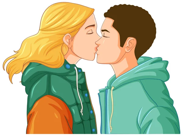 Jugendliches Paar Küsst Sich Vereinzelt — Stockvektor