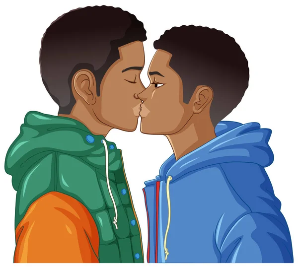 Gay Pár Karikatura Líbání Ilustrace — Stockový vektor
