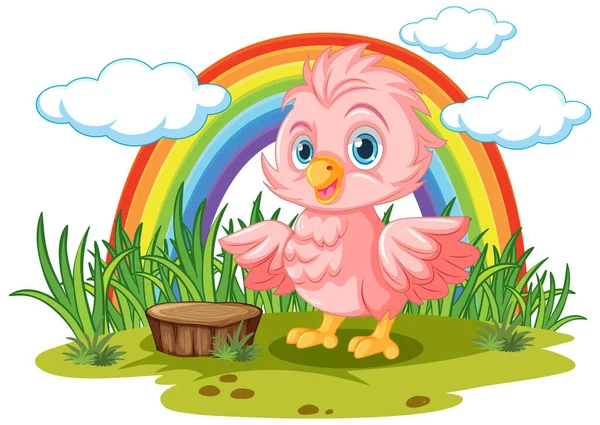 Baby Bird Estilo Dos Desenhos Animados Com Arco Íris Céu —  Vetores de Stock