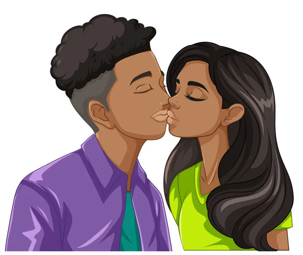 Youth Couple Kissing Isolated Illustration — Stock Vector