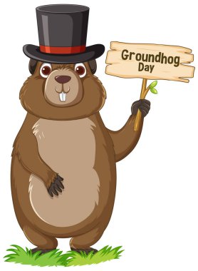 Köstebek Günü afişi olan şirin bir dağ sıçanı çizgi filmi.