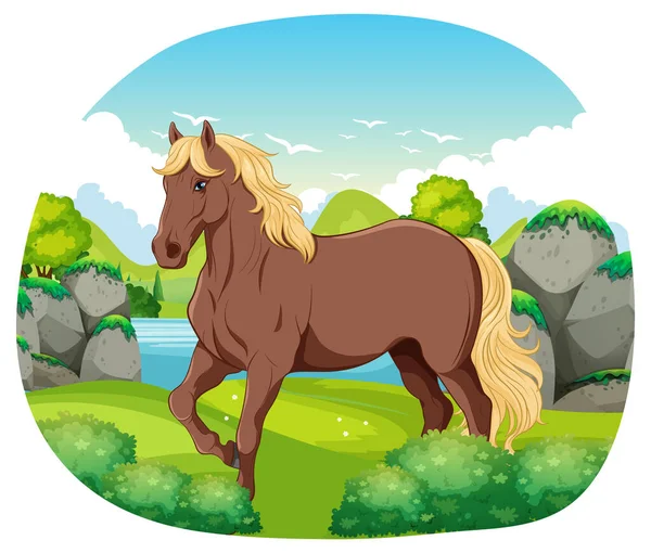 Braune Pferd Der Natur Outdoor Illustration — Stockvektor