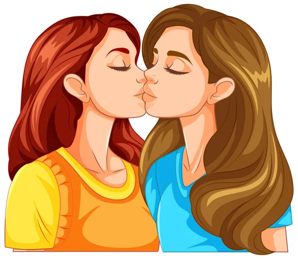 Lesbijki Para Całowanie Kreskówka Izolowane Ilustracja — Wektor stockowy