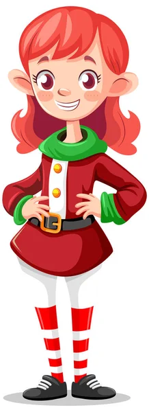 Elfo Chica Dibujos Animados Personaje Navidad Ilustración — Archivo Imágenes Vectoriales