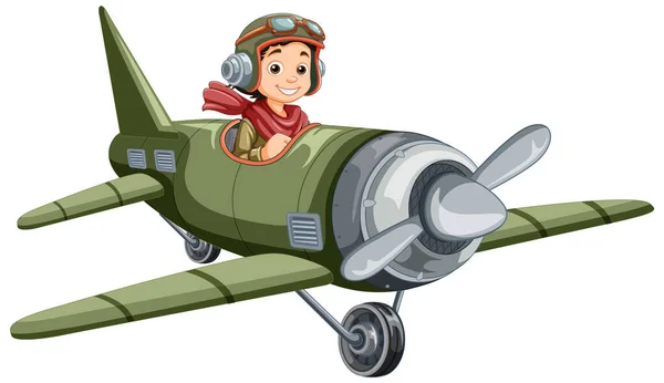Cartoon Eines Militärflugzeugs Mit Pilot Illustration — Stockvektor
