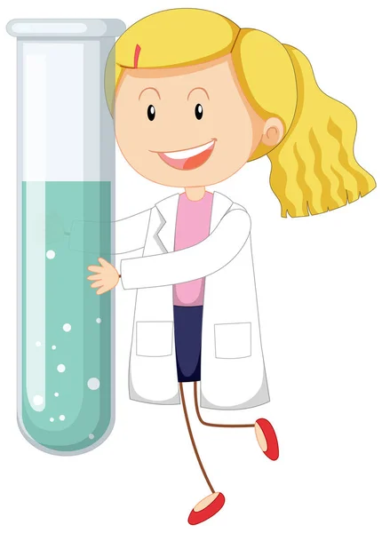Adorable Scientist Gown Test Tube Doodle Style — Stock Vector