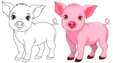 Tatlı domuz çizgi filmi karalama çizimi çizimi