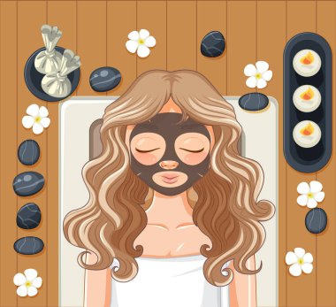 Yüz maskesi takan güzel bir kadın rahatlatıcı bir spa tedavisinden hoşlanır..