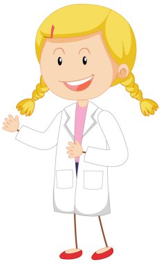 Karalama tarzı bir resimde önlük giyen çekici bir kadın bilim adamı.