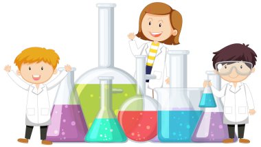 Karalama stilinde deneyler yapan bilim insanlarının vektör çizimi