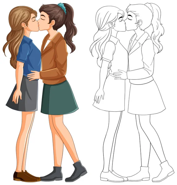 同性恋情侣亲吻卡通片孤立的例证 — 图库矢量图片