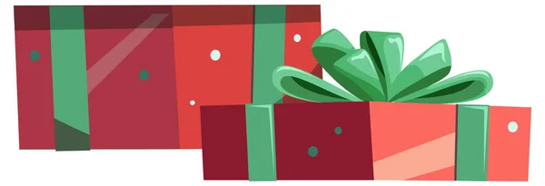 Festive Green Red Gift Box Open Lid Illustrated Vector Cartoon — Stock Vector