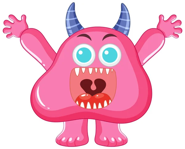 Vibrant Friendly Pink Alien Monster Wide Open Mouth Horn — Stock Vector